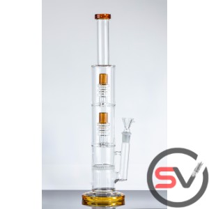 DOUBLE BUTTON RING HONEYCOMB GLASS WATER PIPE 18inch